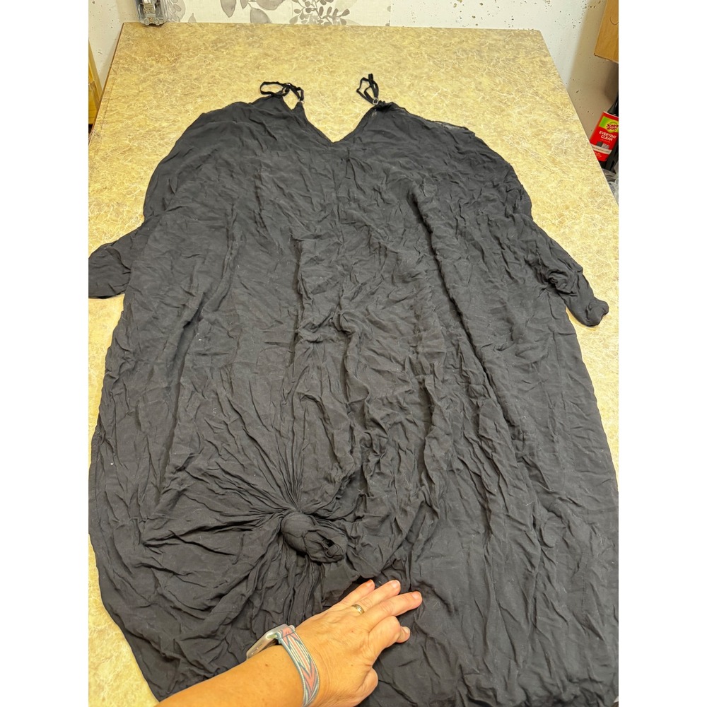 Elan Black Crinkle Gauze Maxi Dress Sleeveless Knot Front Boho Coverup Women OS